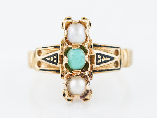 Antique Right Hand Ring Victorian Turquoise & Seed Pearls in 18k Yellow Gold