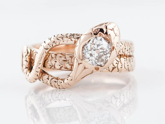 Antique Right Hand Snake Ring Victorian .45 Old European Cut Diamond in 14k Rose Gold
