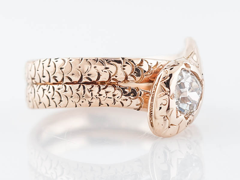 Antique Right Hand Snake Ring Victorian .45 Old European Cut Diamond in 14k Rose Gold