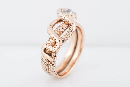 Antique Right Hand Snake Ring Victorian .45 Old European Cut Diamond in 14k Rose Gold