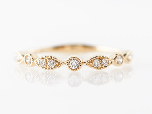 Diamond Wedding Band w/ Milgrain in 18k Yellow Gold