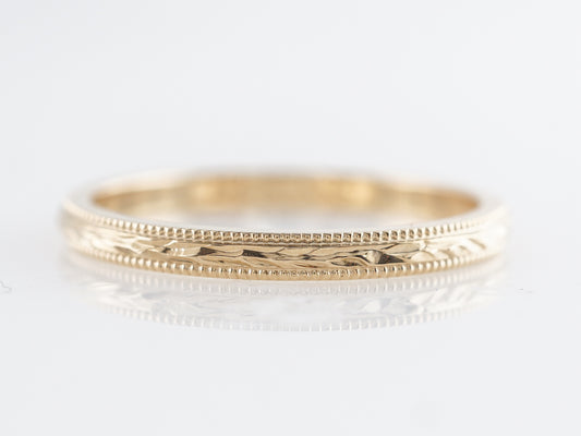 Antique Style Chevron Engraved Wedding Band in 14k