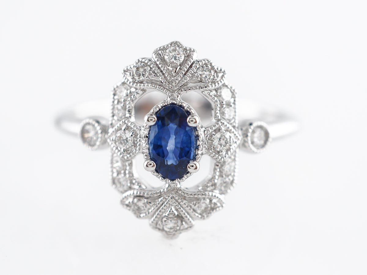 Antique Style Oval Sapphire & Diamond Ring in 18k