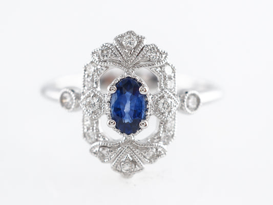 Antique Style Oval Sapphire & Diamond Ring in 18k