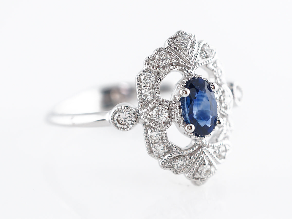 Antique Style Oval Sapphire & Diamond Ring in 18k