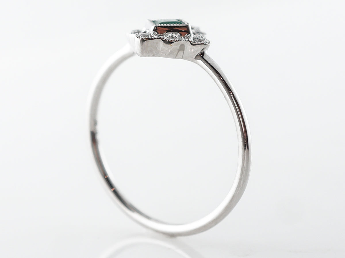 Antique Style Emerald & Diamond Ring in 14k White Gold