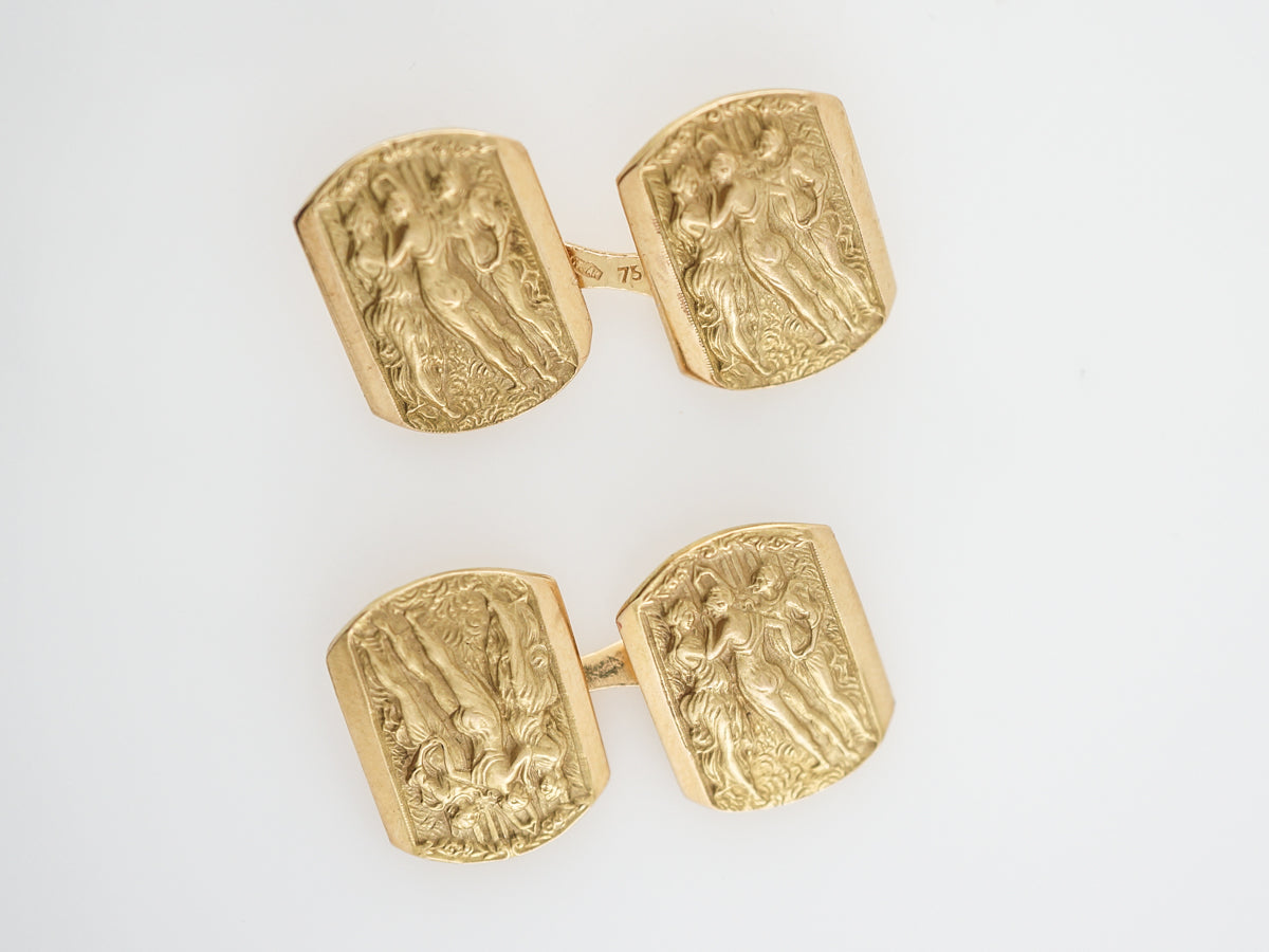 Antique Cufflinks Three Graces Victorian in 18K Yellow Gold