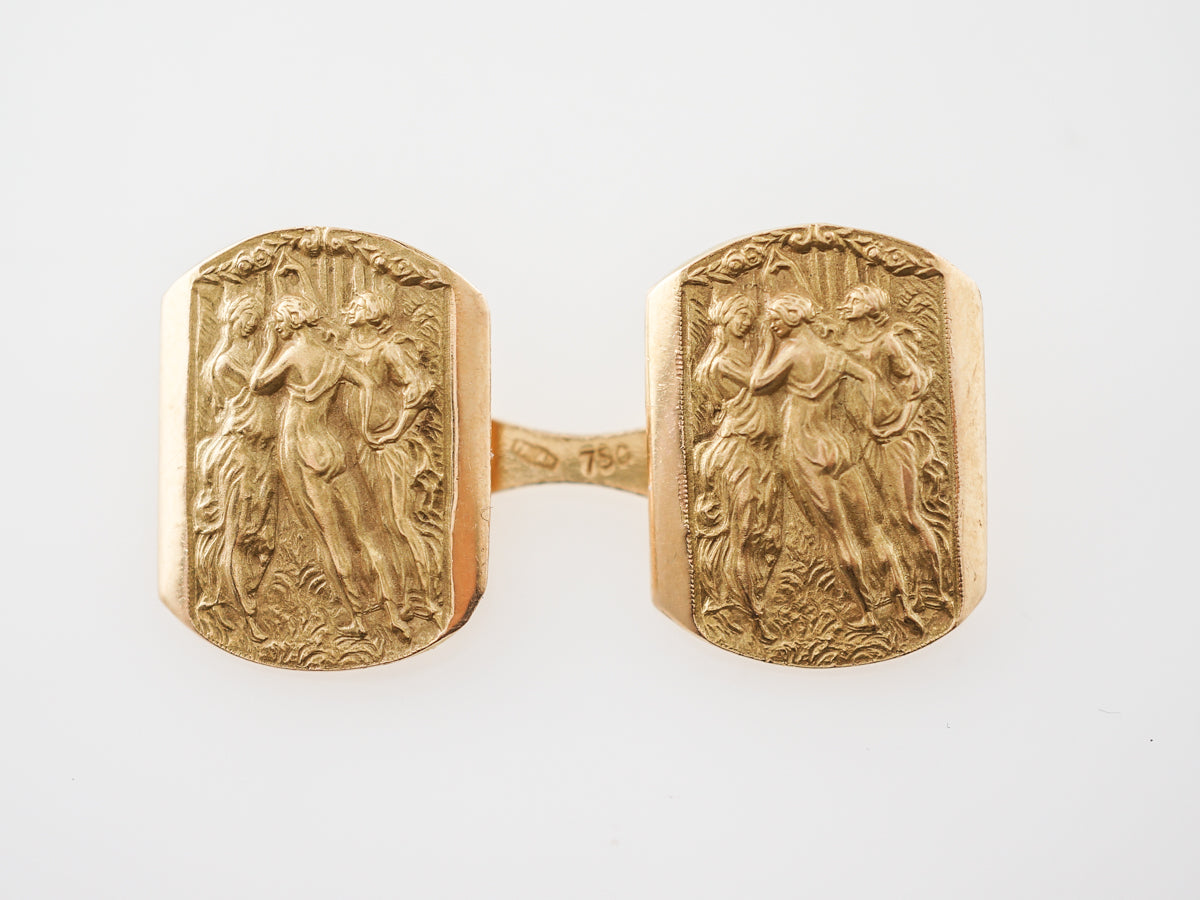 Antique Cufflinks Three Graces Victorian in 18K Yellow Gold