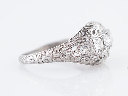 Antique Engagement Ring Art Deco 1.15 Old European Cut Diamonds in 19k White Gold