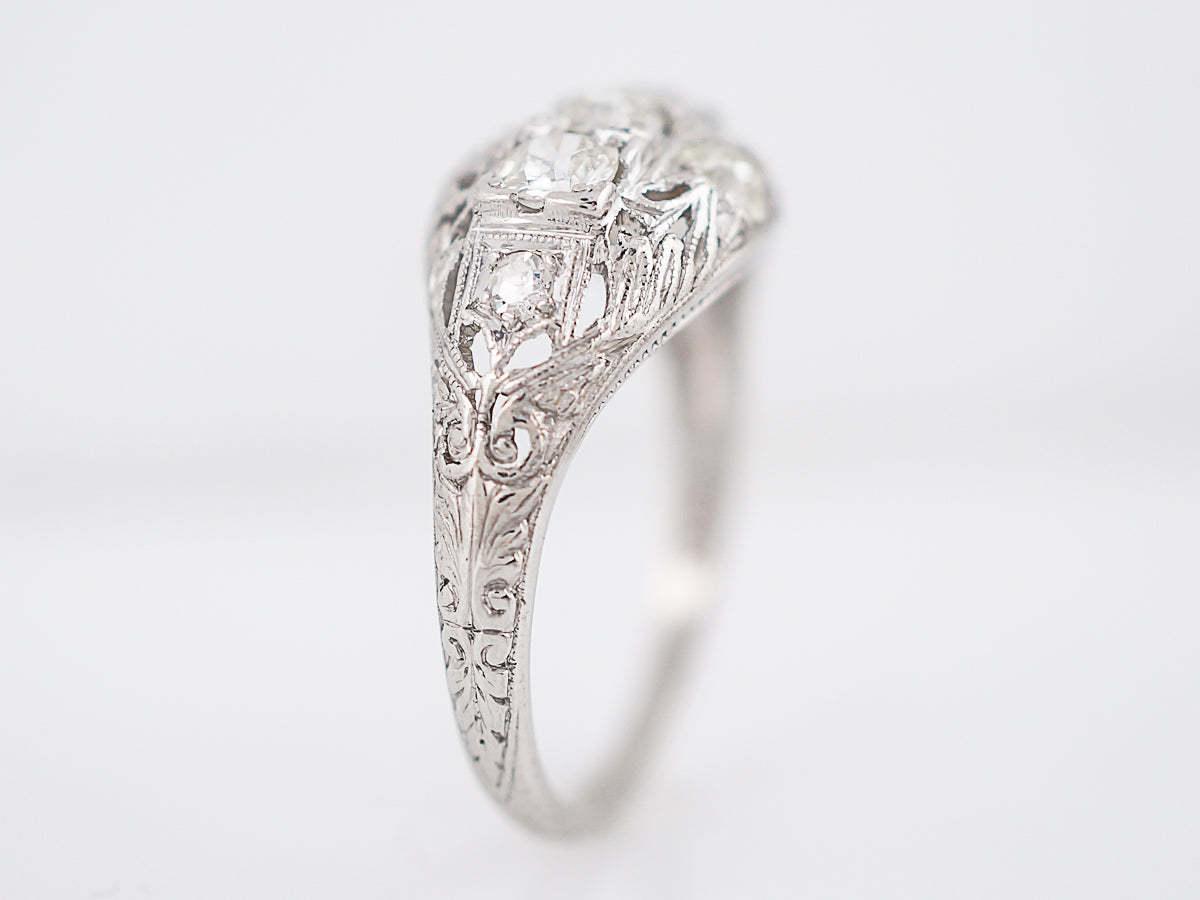 Antique Engagement Ring Edwardian .61 Old European Cut Diamonds in 19k White Gold