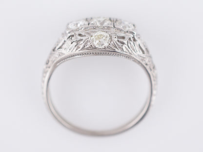 Antique Engagement Ring Art Deco 1.15 Old European Cut Diamonds in 19k White Gold