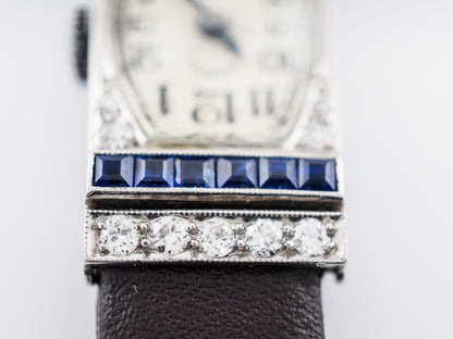 Antique Tiffany & Co Ladies Watch Art Deco 1.20 Square Cut Sapphires and .44 Diamonds in Platinum