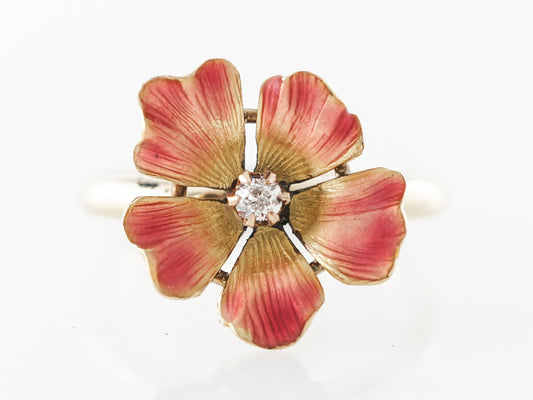Antique Victorian Flower Ring in 14k Yellow Gold