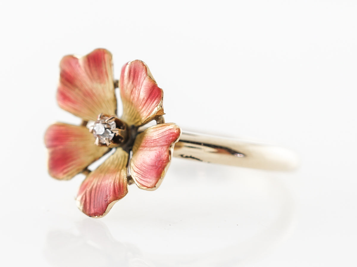 Antique Victorian Flower Ring in 14k Yellow Gold