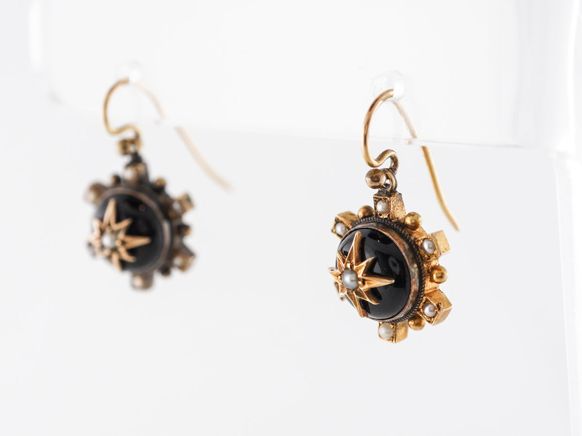 Antique Victorian Mourning Earrings in 18k Yellow Gold