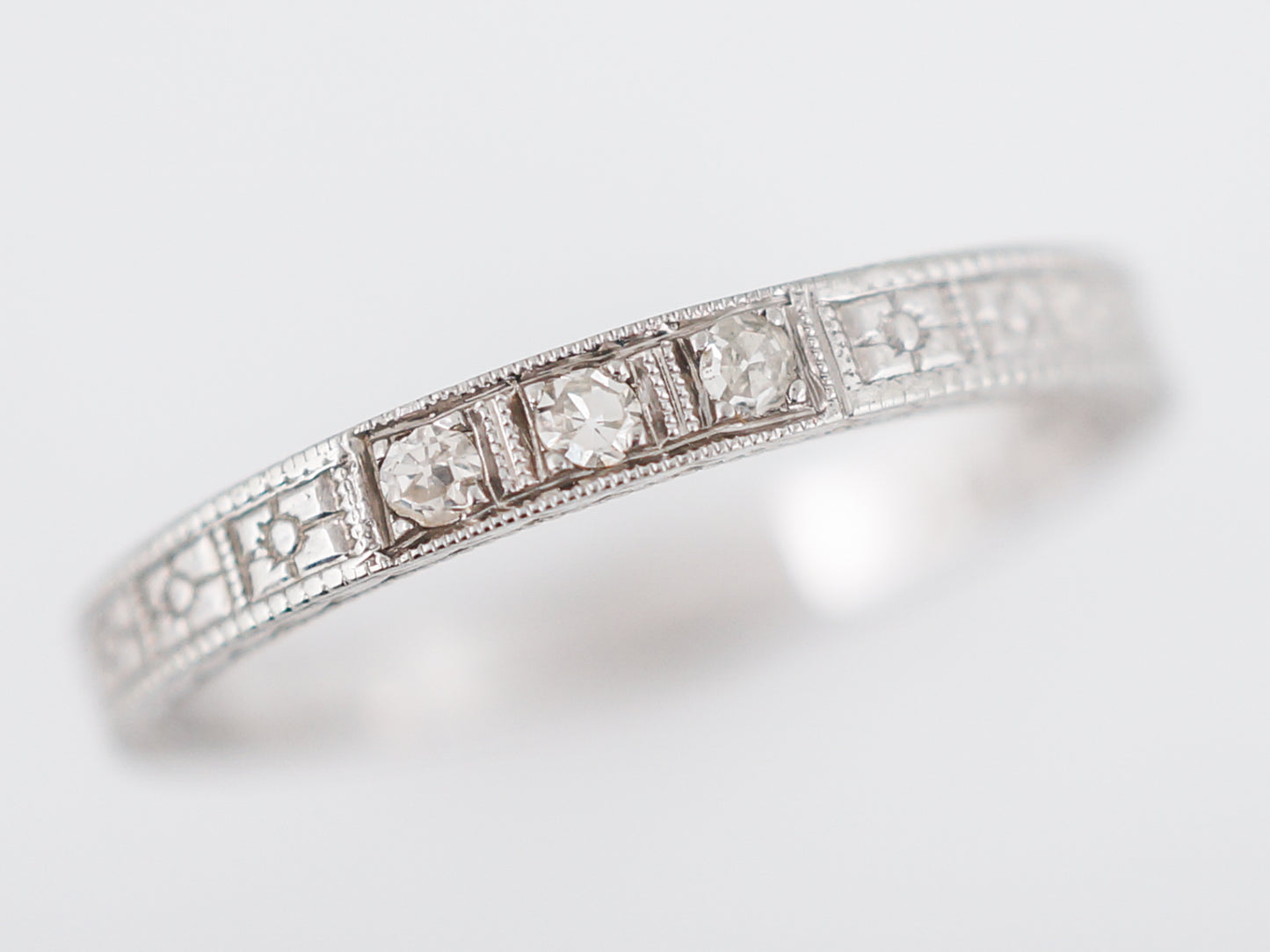 Antique Wedding Band Art Deco .03 Single Cut Diamonds in 18k White Gold