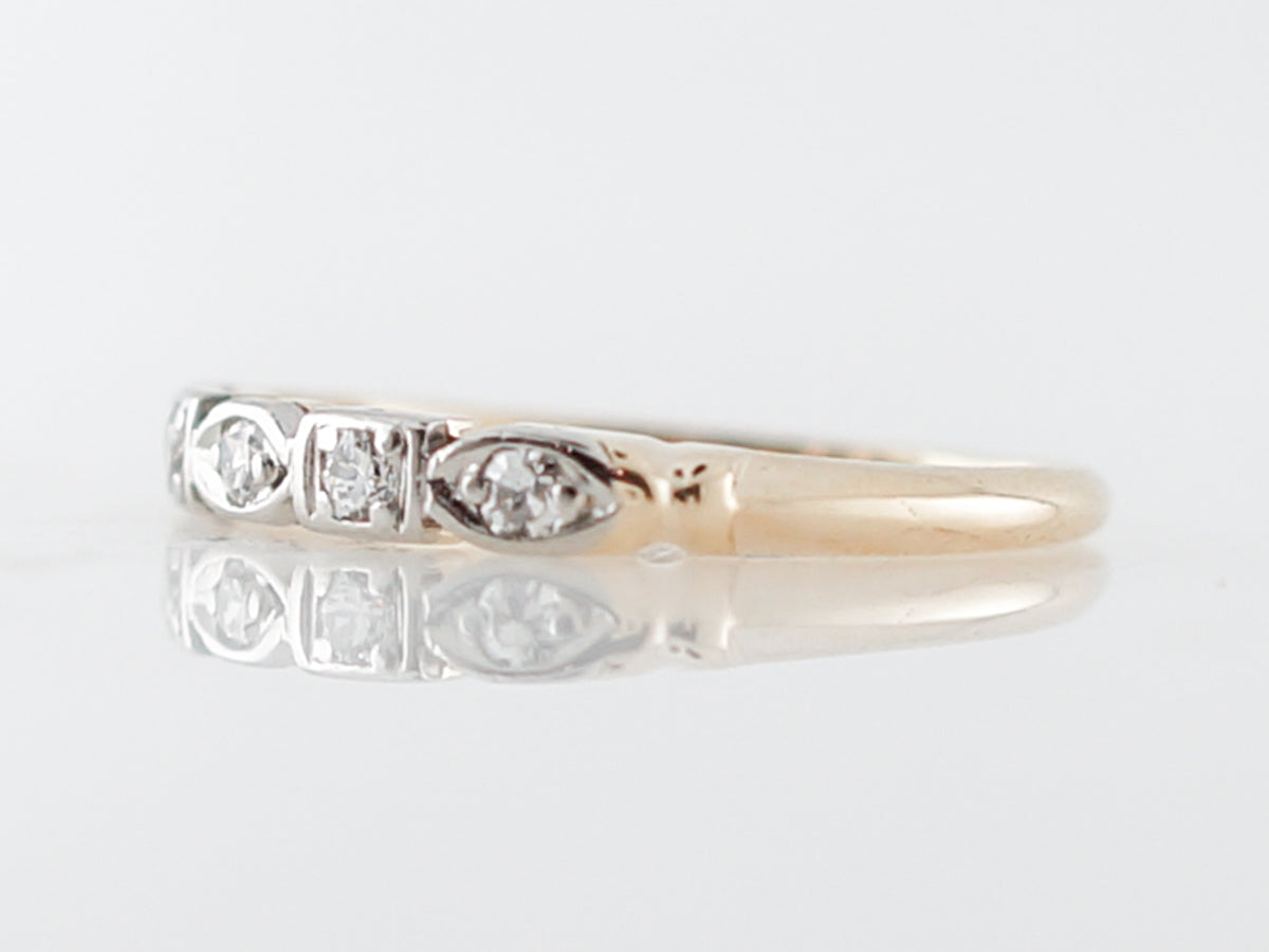 Antique Wedding Band Art Deco .12 Single Cut Diamonds in 14k Yellow & White Gold