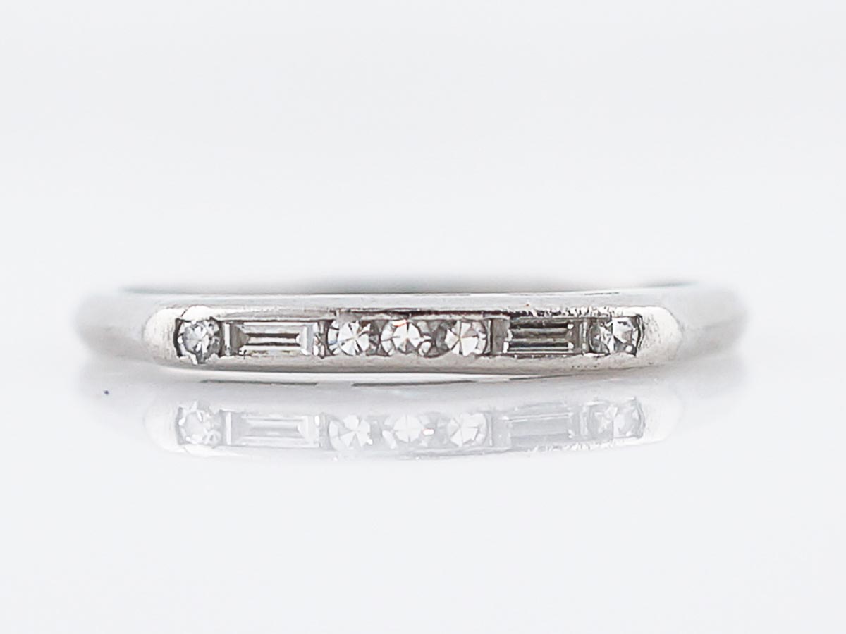 Antique Wedding Band Art Deco .15 Single & Baguette Cut Diamonds in Platinum