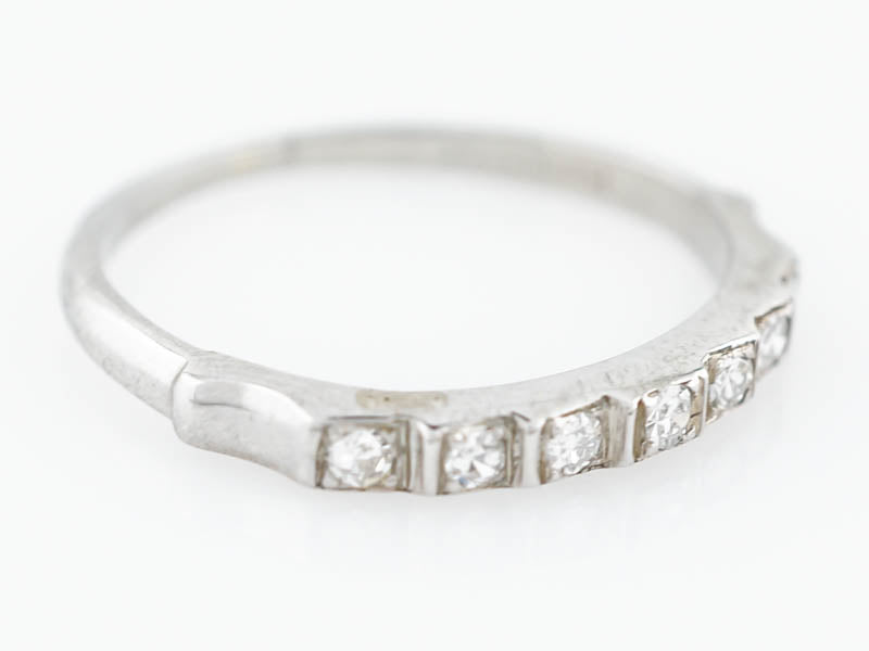 Antique Wedding Band Art Deco .18 Single Cut Diamonds in 18k White Gold