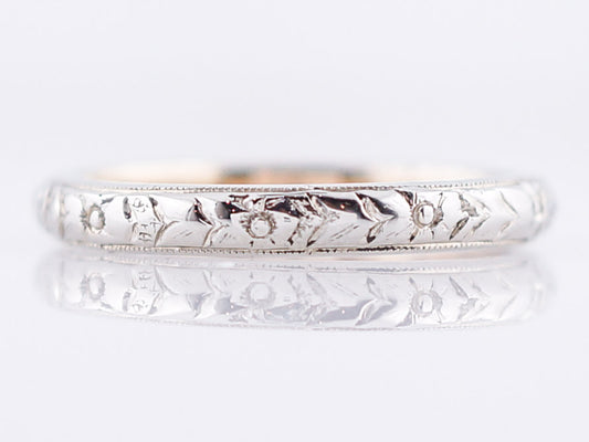 Antique Wedding Band Art Deco Orange Blossom in 18K White & Yellow Gold