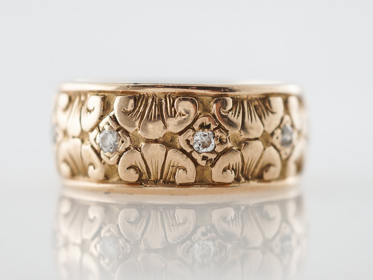 Antique Wedding Band Art Nouveau .10 Single Cut Diamonds in 14k Yellow Gold