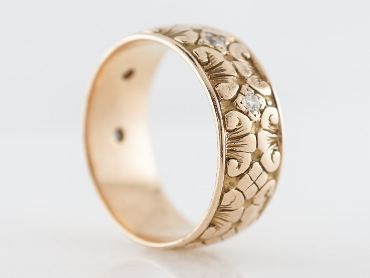 Antique Wedding Band Art Nouveau .10 Single Cut Diamonds in 14k Yellow Gold