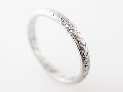 Antique Wedding Band w/ Engraving in 18k White Gold