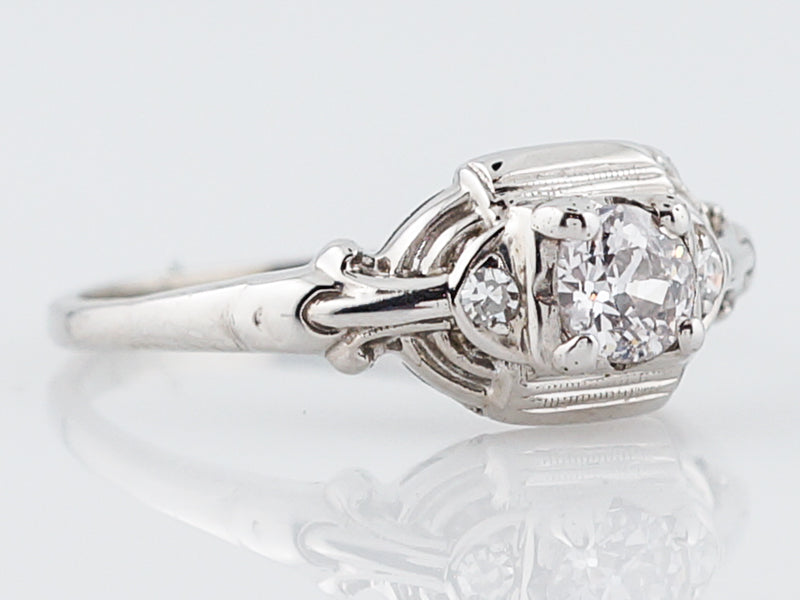 Antique Engagement Ring Art Deco .25 Old European Cut Diamond in 18k White Gold