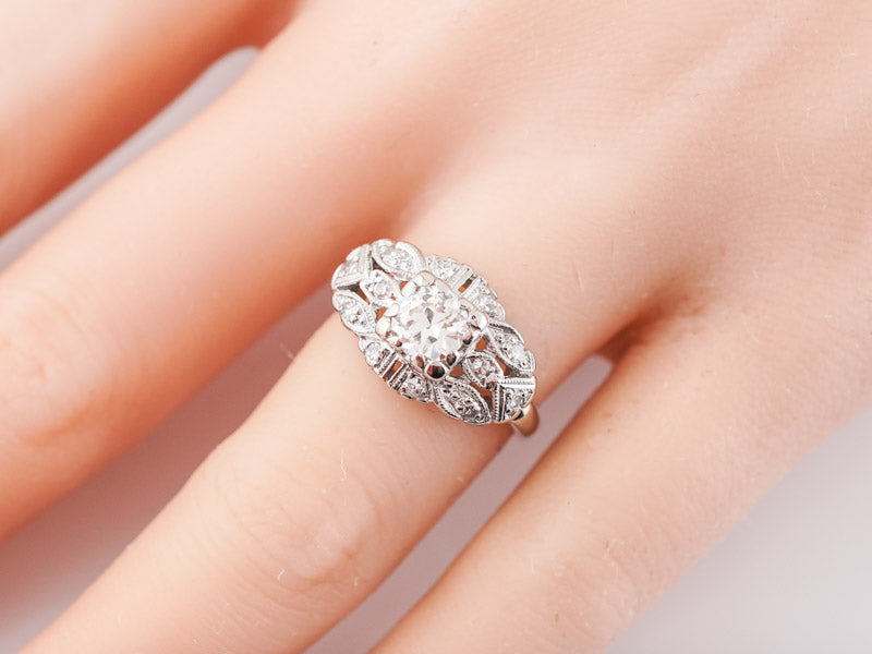 Antique Engagement Ring Art Deco .69 Old European Cut Diamond in Platinum