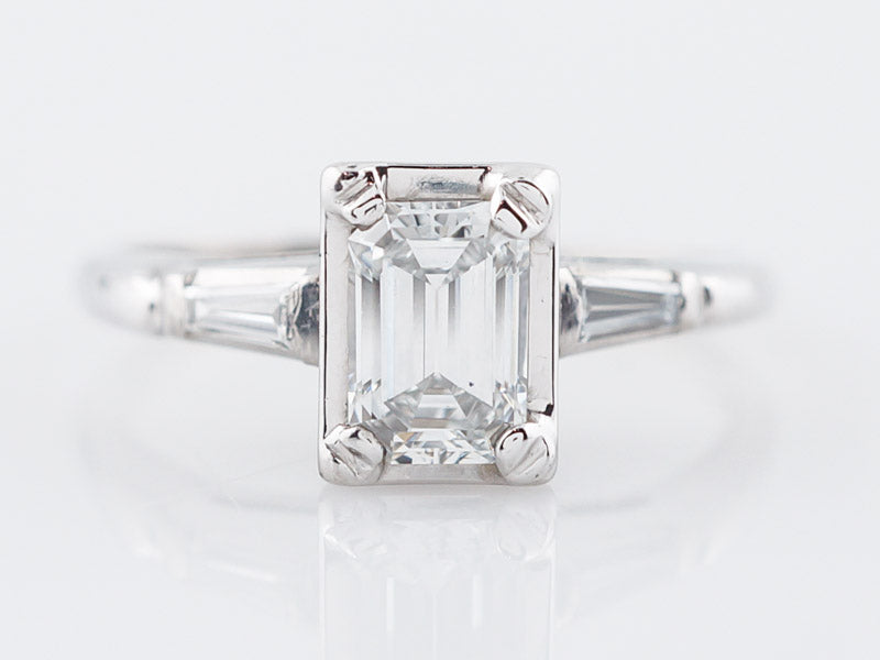 Antique Engagement Ring Art Deco .74 Emerald Cut Diamond in 14k White Gold