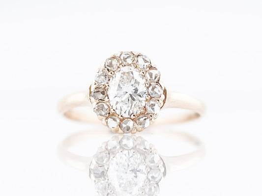 Antique Engagement Ring Victorian GIA .54 Oval Cut Diamond in 14k Yellow Gold