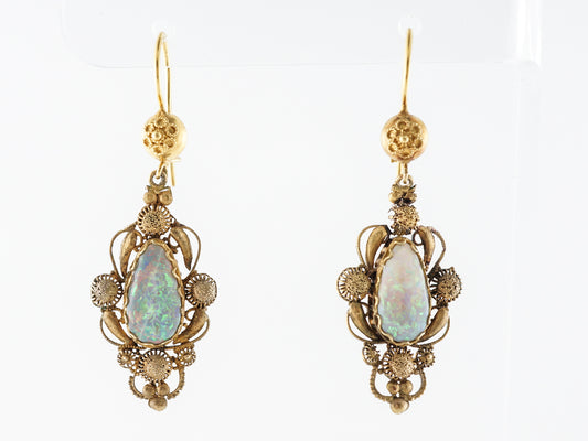 Antique Victorian Cannetille Earrings w/ Opals in 15k Yellow Gold