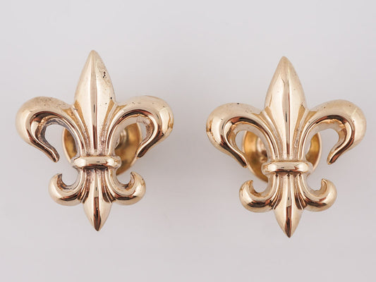 Antique Victorian Fleur De Lis Cufflinks in 14k Yellow Gold
