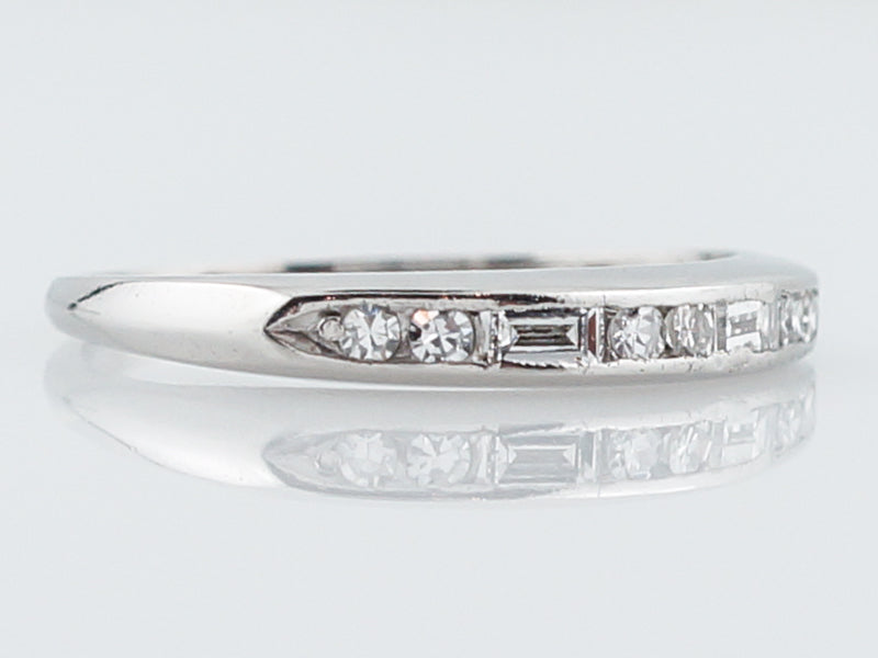 Antique Wedding Band Art Deco .19 Single & Baguette Cut Diamonds Platinum