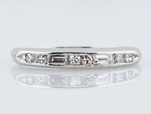 Antique Wedding Band Art Deco .19 Single & Baguette Cut Diamonds Platinum