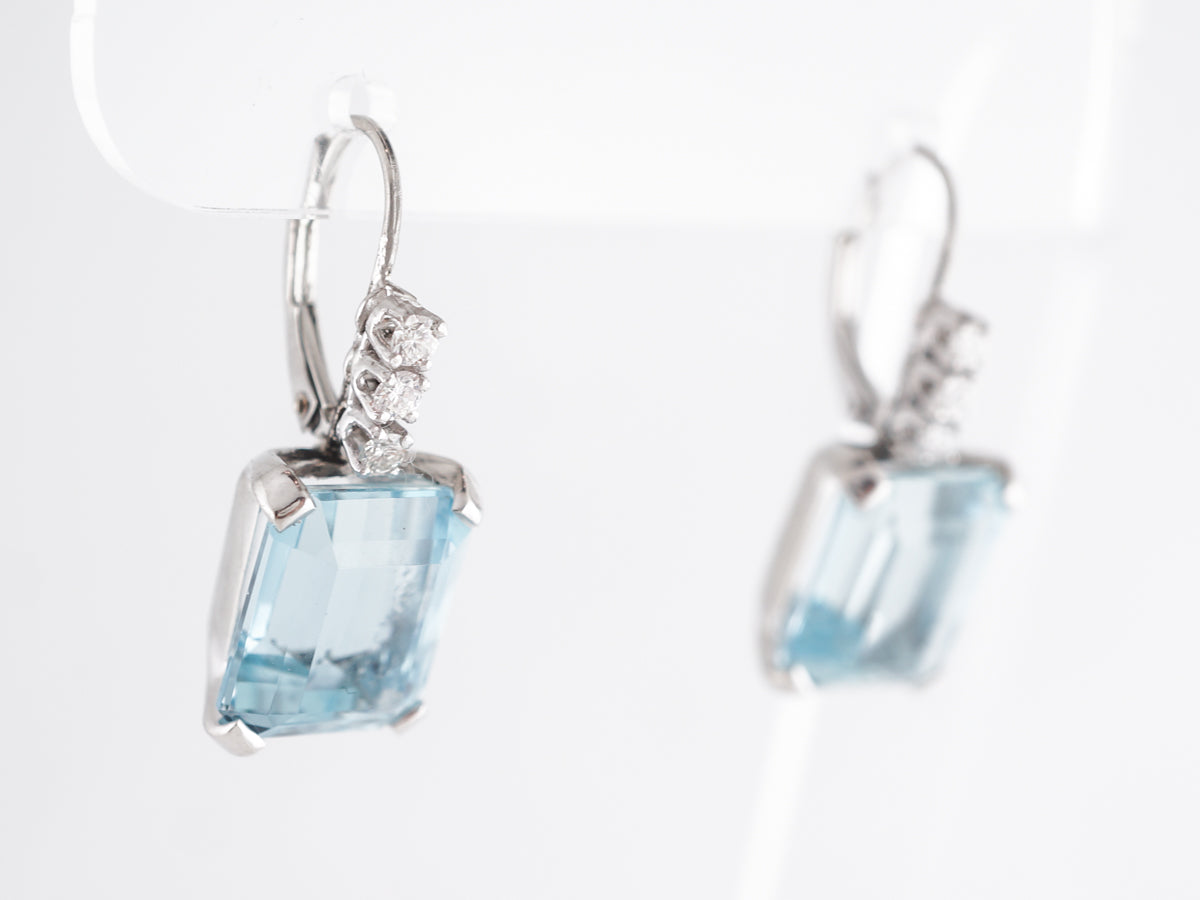 Aquamarine & Diamond Earrings in Platinum and 14k