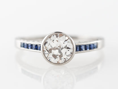 Vintage European Cut Diamond Engagement Ring w/ Sapphire Accents