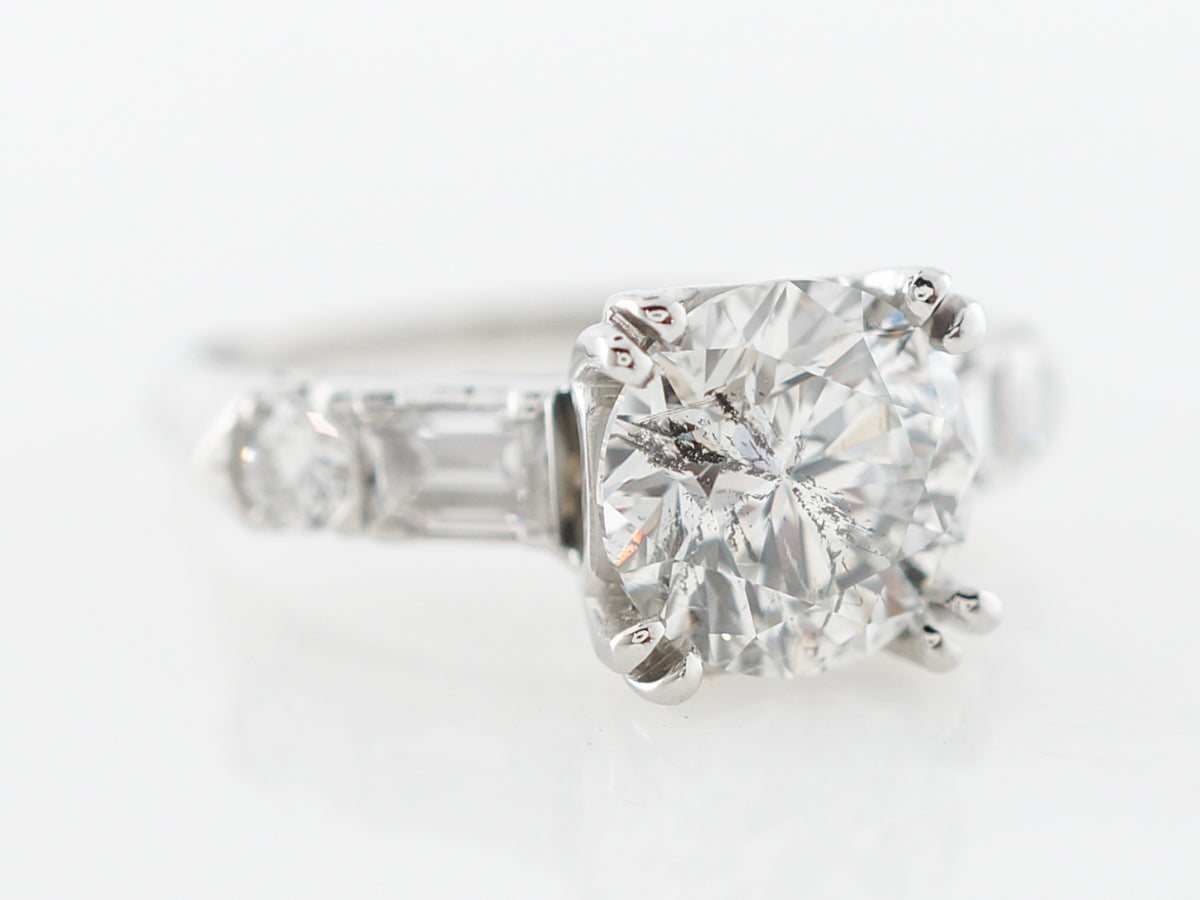 Late Art Deco 2 Carat Diamond Engagement Ring in Platinum