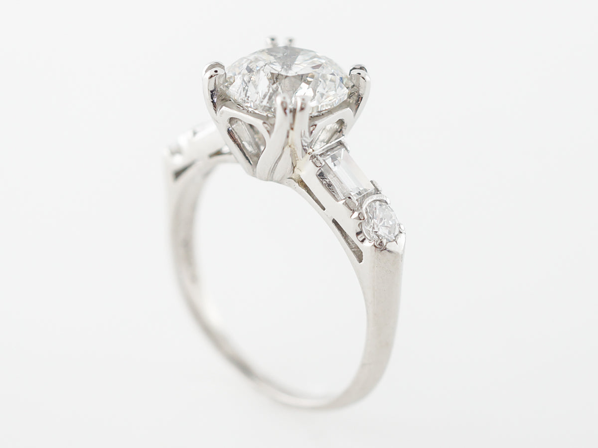 Late Art Deco 2 Carat Diamond Engagement Ring in Platinum