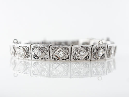 Antique Deco Diamond Bracelet w/ Filigree in White Gold