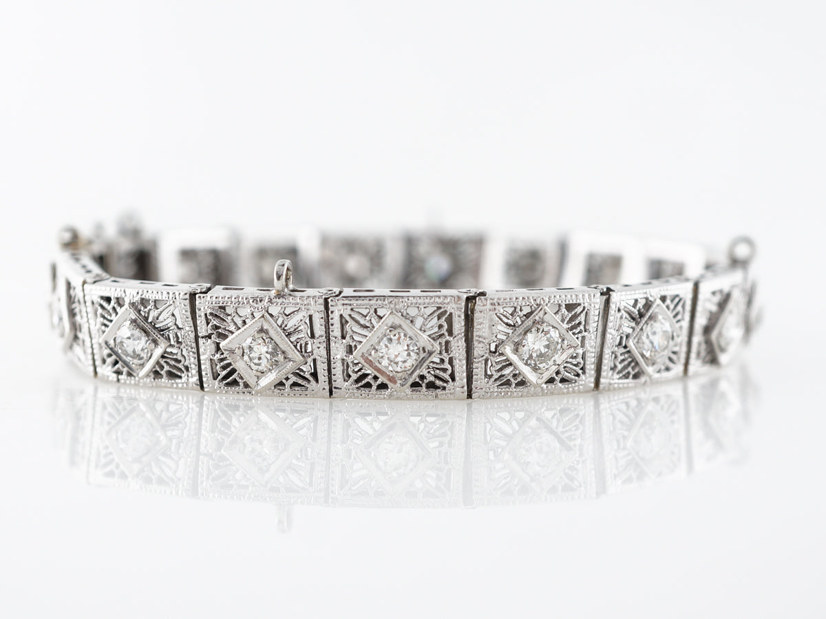 Antique Deco Diamond Bracelet w/ Filigree in White Gold