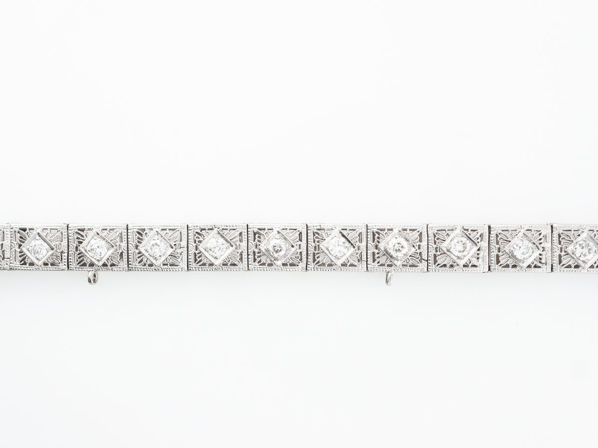 Antique Deco Diamond Bracelet w/ Filigree in White Gold