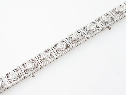 Antique Deco Diamond Bracelet w/ Filigree in White Gold