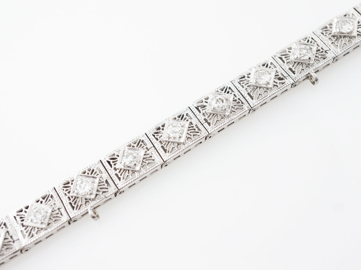 Antique Deco Diamond Bracelet w/ Filigree in White Gold