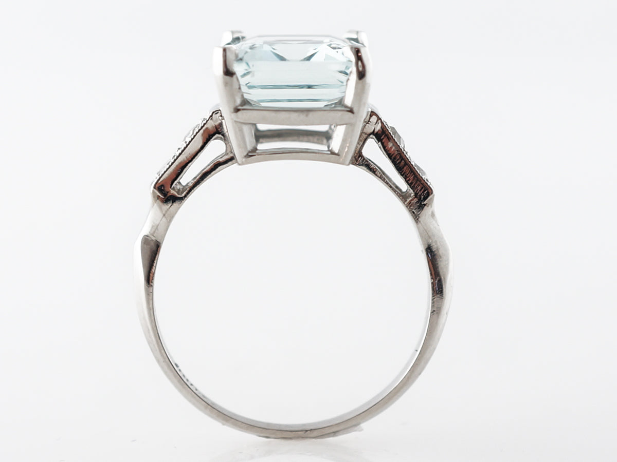 Deco Emerald Cut Aquamarine & Diamond Ring in Platinum