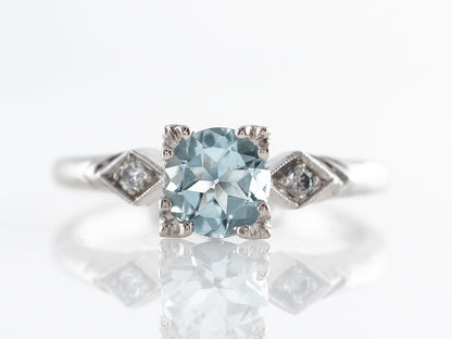 Art Deco Aquamarine Engagement Ring in Platinum