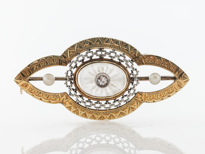 Pearl & Diamond Art Deco Brooch in White & Yellow Gold