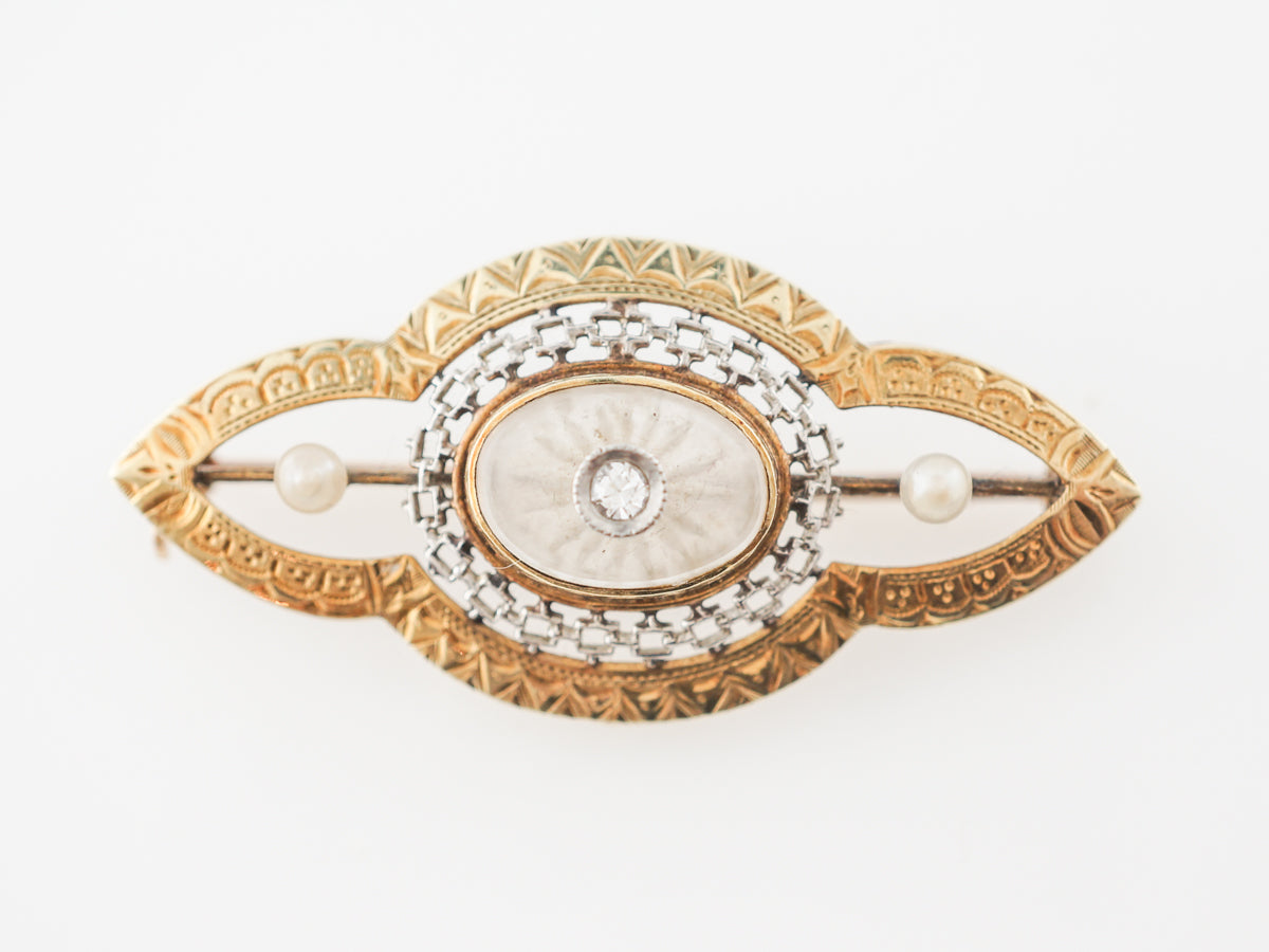 Pearl & Diamond Art Deco Brooch in White & Yellow Gold