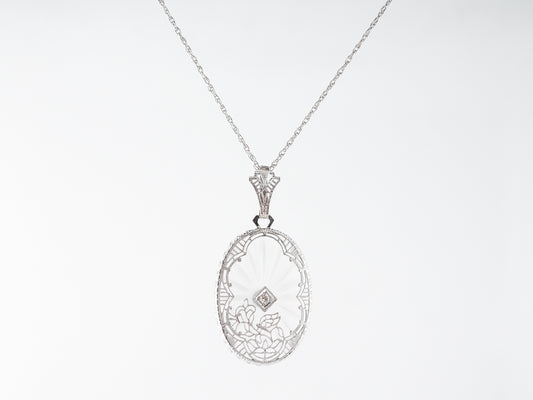 Deco Camphor Glass Pendant in 14k White Gold