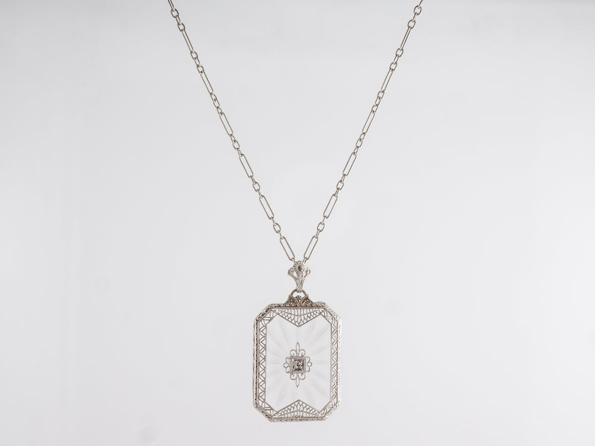 Art Deco Camphor Necklace w/ Single Cut Diamond